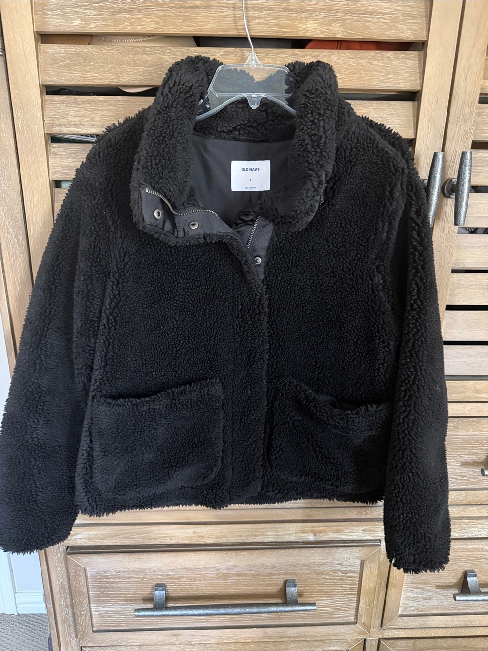 Old Navy Black Teddy Sherpa Jacket with Snap-Zip Front